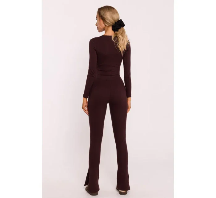 M816 Rebrované legíny s rozdelenou nohavicou - hnedé M816 Rebrované legíny s rozdelenou nohavicou - hnedé