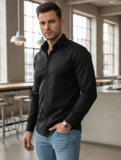 Pánská elegantní hladká černá košile REGULAR FIT Dstreet DX2538