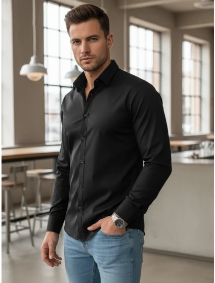 Pánská elegantní hladká černá košile FIT Dstreet model 21972060 - FashionStreet