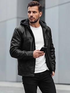 Kurtka męska skórzana ocieplana z kapturem czarna model 22542430 - FashionStreet