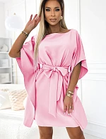 287-30 SOFIA Dámske šaty s motýľom a viazaním v páse - PASTELOVO bledoružové