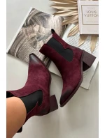 Kožené semišové dámské boty na podpatku vyhřívané model 21712879 bordó - Artiker