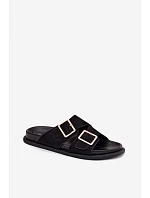 Dámské nazouváky z imitace semiše s zlatými přezkami Černé model 22125551 - Boto