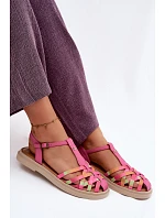 Kožené dámské sandály Ploché S Pásky model 22133494 Růžové - Maciejka