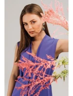 S410 Šaty áčkového strihu so zaväzovaním a výstrihom do V - fialové