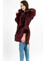 Bavlnená bunda typu parka vo vínovej farbe s kožušinou (xw805x)