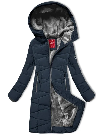 Tmavě modrá dámská zimní bunda s kožešinovou podšívkou model 21247995 - LHD