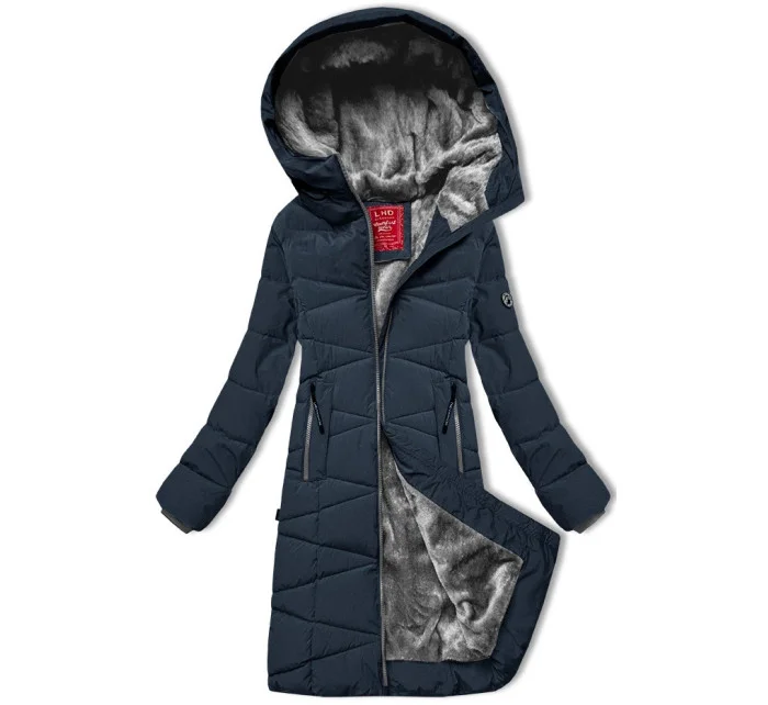 Tmavě modrá dámská zimní bunda s kožešinovou podšívkou model 21247995 - LHD