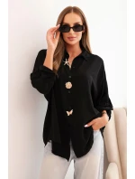 Dámska košeľa s viskózou, ozdobnými gombíkmi a golierom čierna
