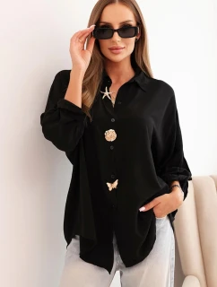 Dámské tričko s model 21266164 ozdobnými knoflíky a límečkem černá - K-Fashion