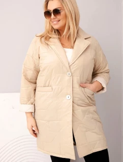Dámska prešívaná bunda Plus Size s ozdobnými gombíkmi a golierom Dark Beige