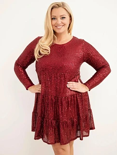 Dámske šaty vo veľkosti Plus Size s prímesou viskózy a flitrami v bordovej farbe