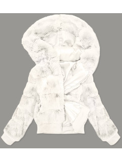 Biela dámska kožušinová bunda (BR9748-26)