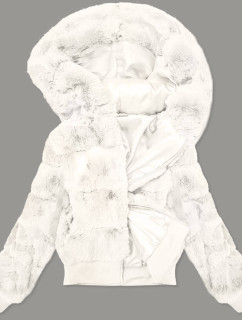 Biela dámska kožušinová bunda (BR9748-26)