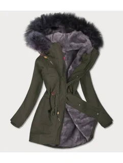 Nepremokavá dámska bunda parka v army farbe s kožušinovou podšívkou (m-933)