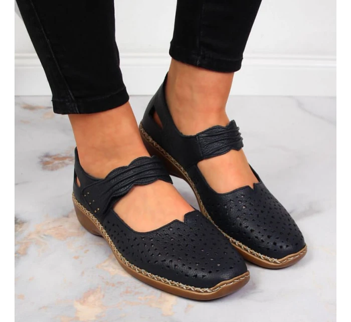 W model 22008934 tmavě modrá kožená polobotka - Rieker