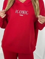 Izolovaná bavlnená súprava, mikina s vyšívacími + nohavicami červený