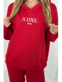 Izolovaná bavlnená súprava, mikina s vyšívacími + nohavicami červený