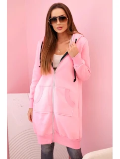 Dámská zateplená mikina s kapucí a zipem světle růžová