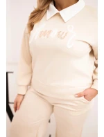 Dámske Plus veľkosť Butterfly Set so širokými nohami a golierom béžová