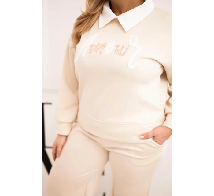 Dámske Plus veľkosť Butterfly Set so širokými nohami a golierom béžová