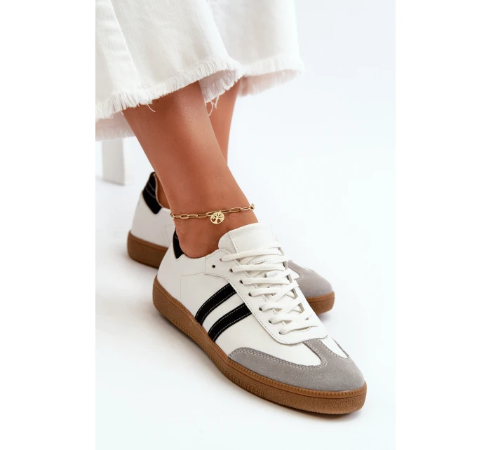 Zazoo N1068 Skórzane Niskie Sneakersy Damskie Białe