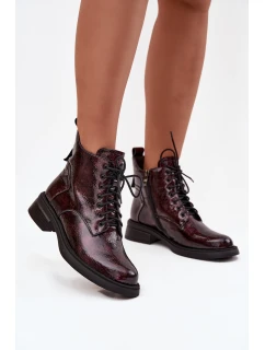 Lakované kožené dámské boty na klínu model 21713850 bordó - D&A