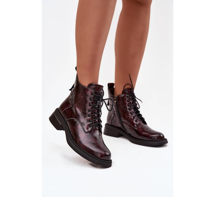 Lakované kožené dámské boty na klínu model 21713850 bordó - D&A