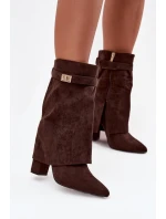 Ocieplane Botki Damskie Na Słupku Z Ozdobnym Paskiem Czekoladowe Luvielle