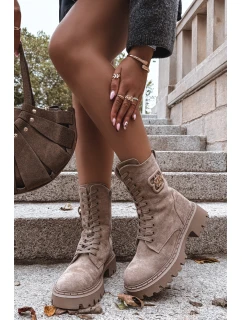 Dámské workery boty s ozdobným zateplené béžové model 21715364 - Boto