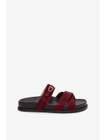 Dámské pantofle s pásky a zlatým přezkou Bordó model 21954639 - Boto