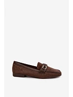 Dámske mokasíny typu loafers s ozdobným prvkom, hnedé, Evelora