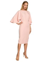 M700 Puzdrové šaty s kimonovými rukávmi - púdrové