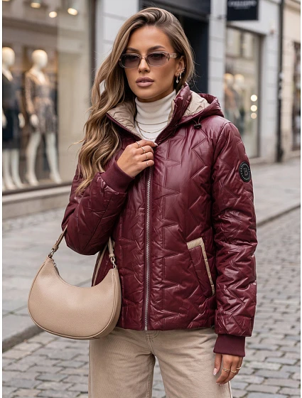 Kurtka damska przejściowa z odpinanym kapturem bordowa model 22361791 - FashionStreet