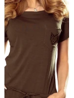 model 21097870 Sportovní šaty s krátkými rukávy, kapsami a nášivkou military KHAKI - numoco