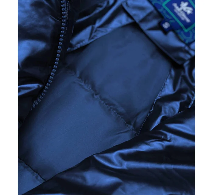 Svetlomodrá krátka dámska zimná bunda s obličkou (omdl-018)