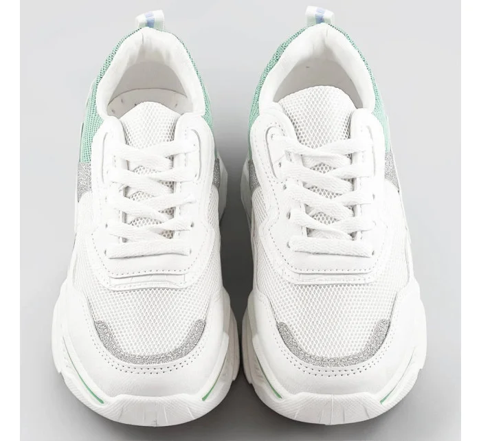 Bielo-mätové dámske sneakersy s brokátovými vsadkami (LU-2)