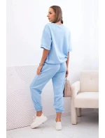 Dámsky viskózový set s krátkym rukávom a nohavicami modrý