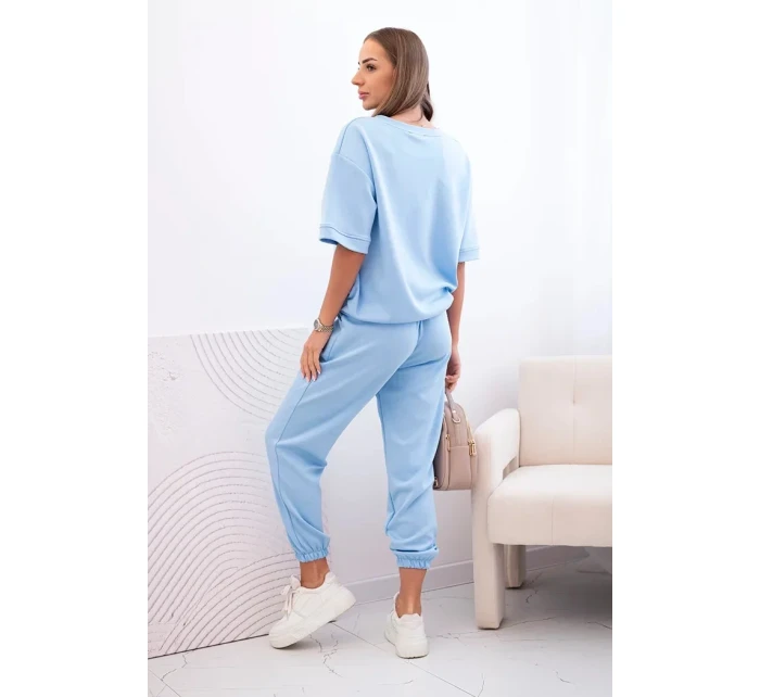 Dámsky viskózový set s krátkym rukávom a nohavicami modrý