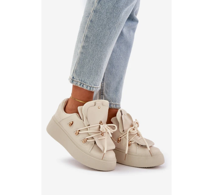 Sneakersy Damskie Na Platformie Beżowe Dolistana