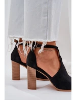 Sandały Na Słupku Z Eko Zamszu Czarne Lanadriena