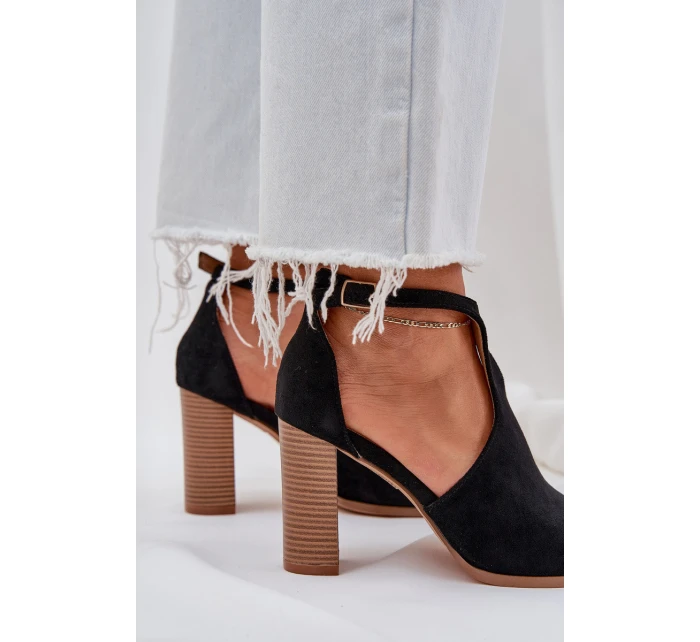 Sandały Na Słupku Z Eko Zamszu Czarne Lanadriena