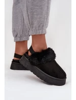 Dámské pantofle na platformě s kožíškem černé Linaris