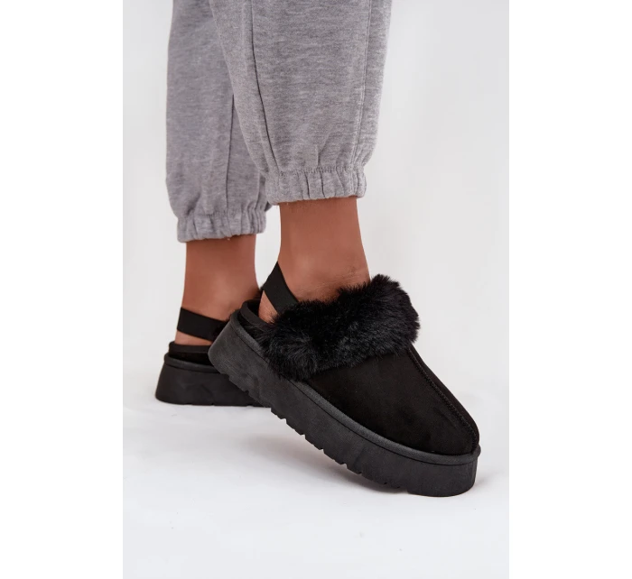 Dámské pantofle na platformě s kožíškem černé Linaris