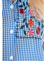 Dámska kockovaná košeľa bez rukávov s kvetinovou výšivkou - tmavomodrá,