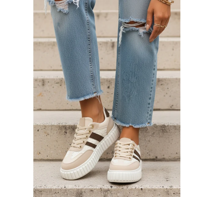 Dámske kožené tenisky na hrubej platforme béžovej farby FashionStreet ZY1393