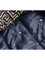 Tmavo modro-béžová preložená obálková dámska bunda s kapucňou (R8040)