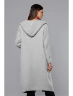 Svetlosivý dlhý vlnený prehoz cez oblečenie typu alpaka s kapucňou (M105-1)