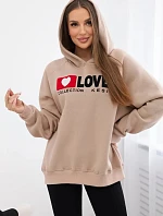 Zateplená bavlnená mikina s kapucňou Love dark beige