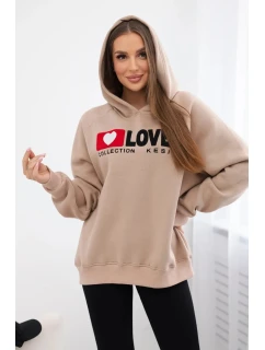 Zateplená bavlnená mikina s kapucňou Love dark beige